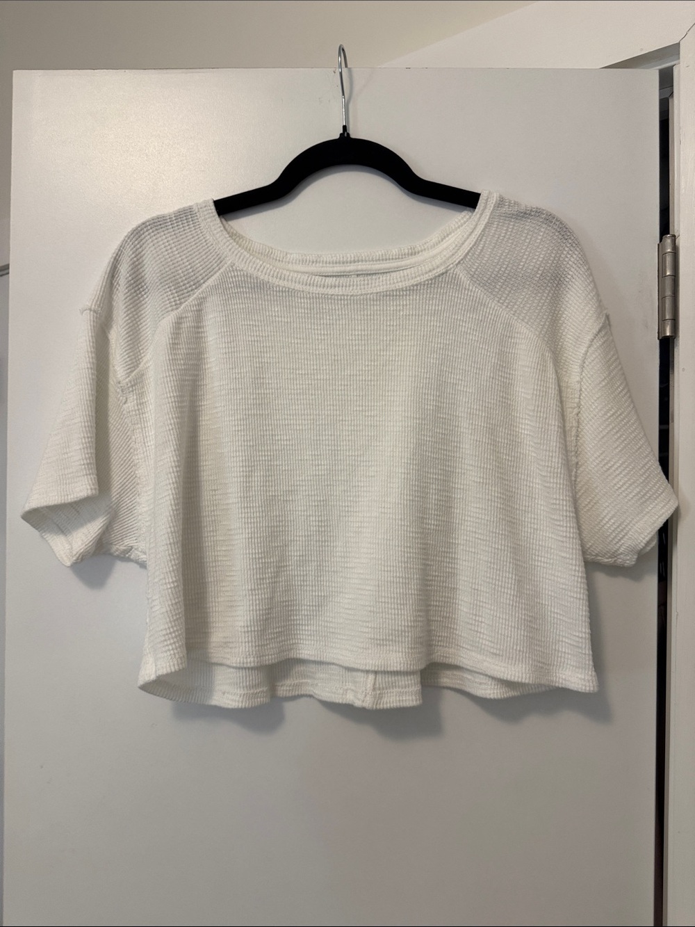 Women's Aerie White Waffle Knit Short Sleeve Top
